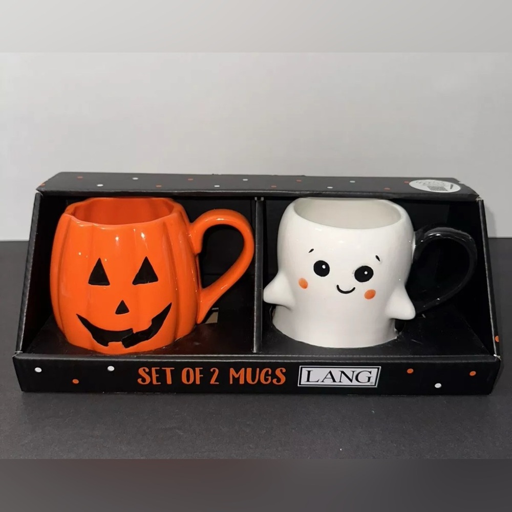 ✨ NEW LANG set of two Halloween mugs
of ghost and Jack o lantern  👻